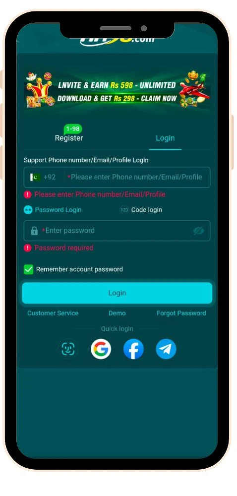 hh98 login & register
